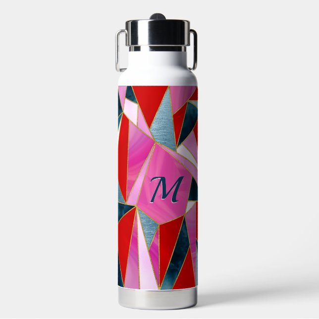 Chic rosa grau abstrakt geometrisch trinkflasche (Vorderseite)