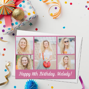 Chic rosa Happy Birthday Fotocollage flach Karte