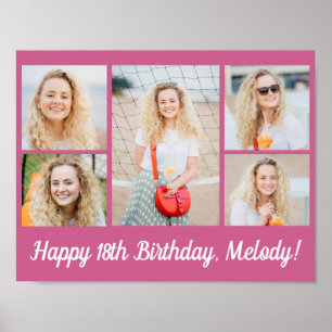 Chic rosa Happy Birthday Fotocollage Party Poster