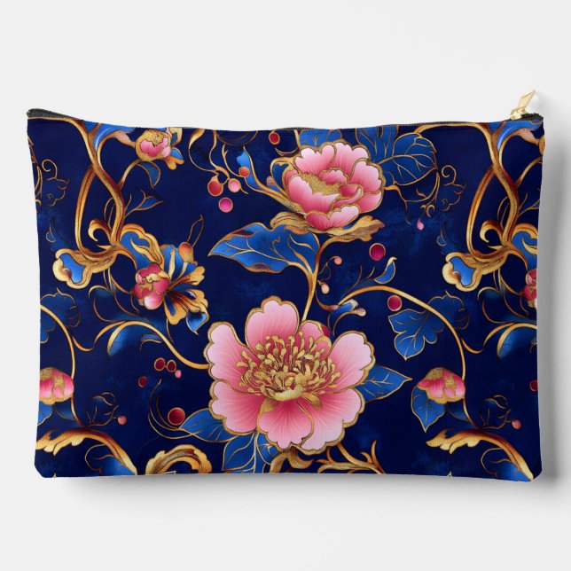 Chic rosa Kobalt Blau Blumenmuster Zubehörtasche (Rückseite)