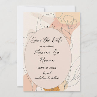 Chic, rosa mit schwarzen Blume und Rahmen Save The Date