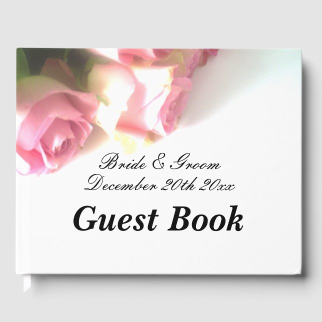 Chic rosa Rosa Blume Bouquet Hochzeitsgast-Buch Gästebuch (Vorderseite)