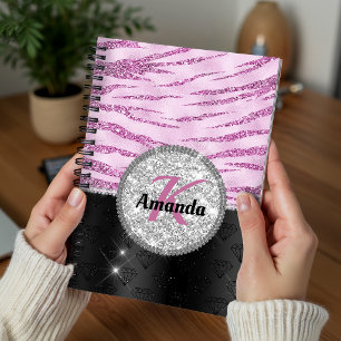 Chic rosa schwarzer falscher Glitter-Tierdruck-Mon Notizblock