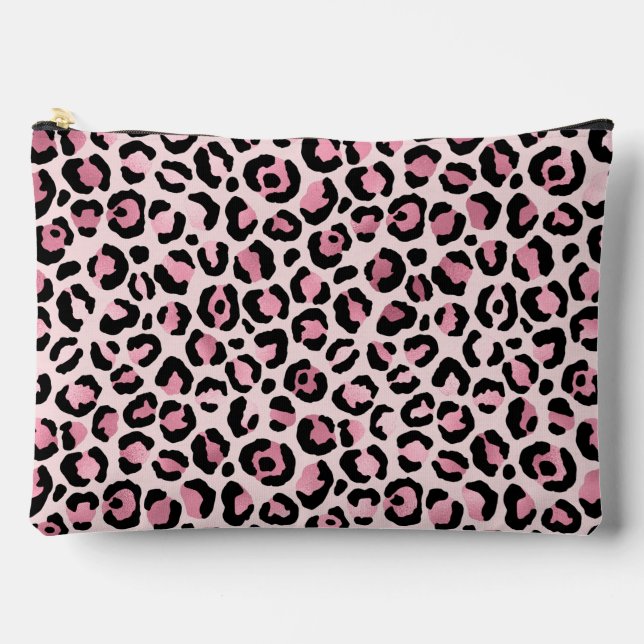 Chic rosa schwarzes Leopardenmuster Zubehörtasche (Vorderseite)