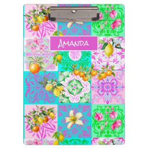 Chic rosa sizilianische Zitruscollage Blumenziegel Klemmbrett