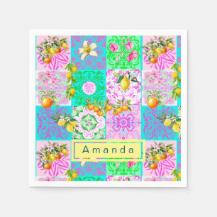 Chic rosa sizilianische Zitruscollage Blumenziegel Serviette