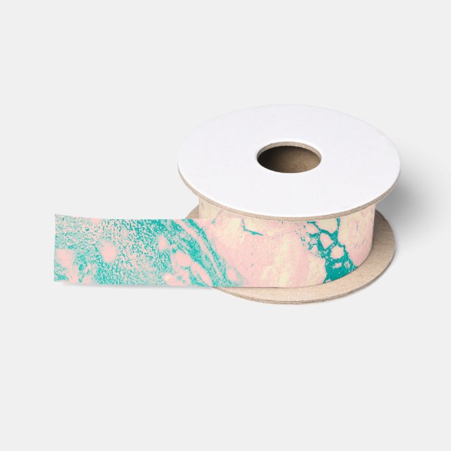 Chic Rosa und Blauer Marmor  Satinband (Spule)
