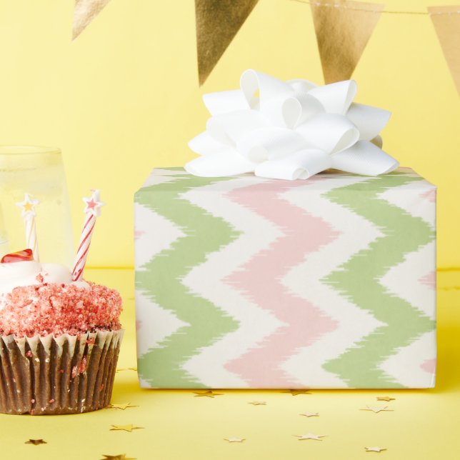 Chic rosa und grün geometrisch Zickzack Muster Geschenkpapier (Geburtstagsparty)