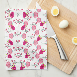 Chic rosa und rot floraler Druck nahtlos Muster Geschirrtuch