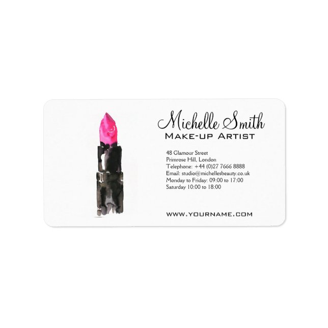 Chic rosa und schwarz Aquarellpinsel Makeup Adressaufkleber (Vorne)