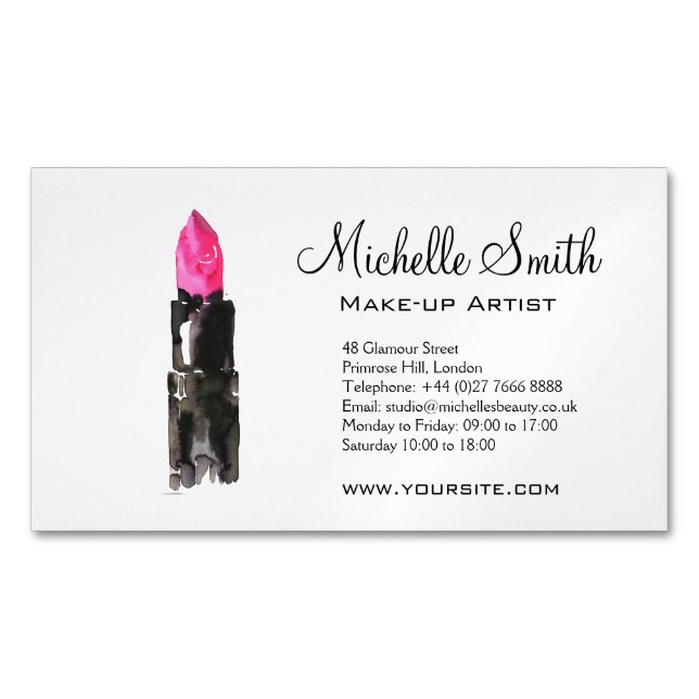 Chic rosa und schwarz Aquarellpinsel Makeup Magnetische Visitenkarte (Vorderseite)