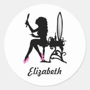 Chic-rosa und schwarze Frau der Mode-Silhouette Runder Aufkleber