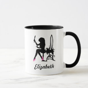 Chic-rosa und schwarze Frau der Mode-Silhouette Tasse