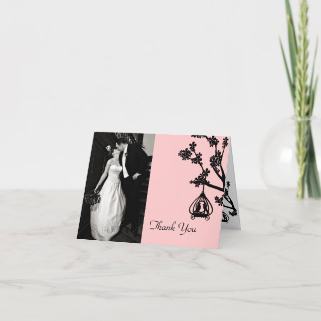 Chic-rosa und schwarzes Hochzeits-Foto danken Dankeskarte (Vorderseite)