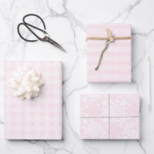 Chic, rosa und weiß, Spitzen-Muster niedlich Geschenkpapier Set