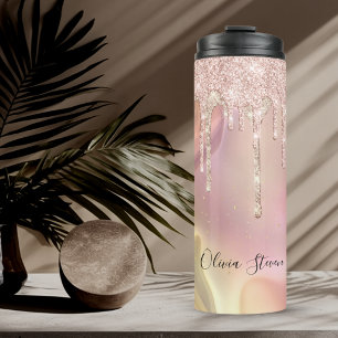 Chic rosafarbener Einhorn mit tropfendem Glitter M Thermosbecher