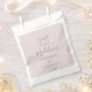 Chic rosafarbenes Schleifen-Blumen-Baby-Shower Geschenktütchen
