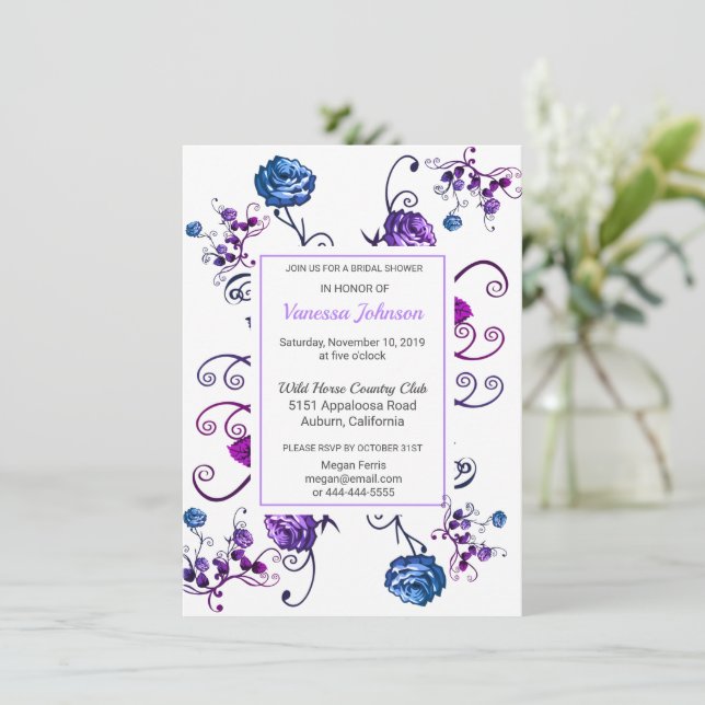 Chic Rose Blumendusche Einladung (Stehend Vorderseite)