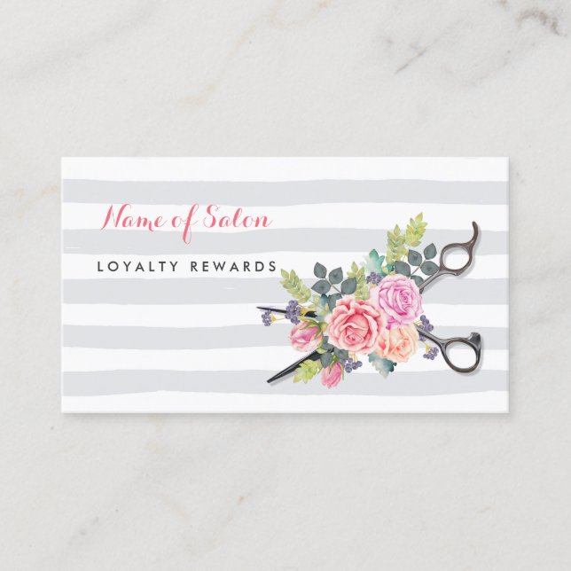 Chic Rose Blumenschere Salon Loyalty Punch Card Treuekarte (Vorderseite)