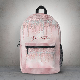 Chic rosé blush gold glitzer tropfen monogramm bedruckter rucksack