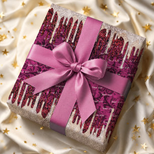 Chic Rose Blush Roter Glitter-Tropfen-Monogramm Geschenkpapier
