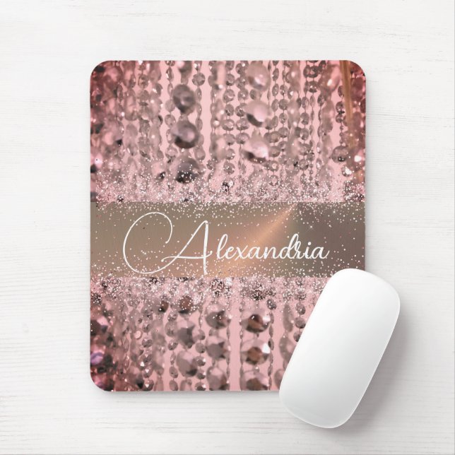 Chic Rose Blush Stringperlen Glitterie Mousepad (Mit Mouse)