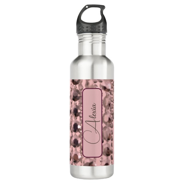Chic Rose Blush Stringperlen Personalisiert Edelstahlflasche (Vorderseite)
