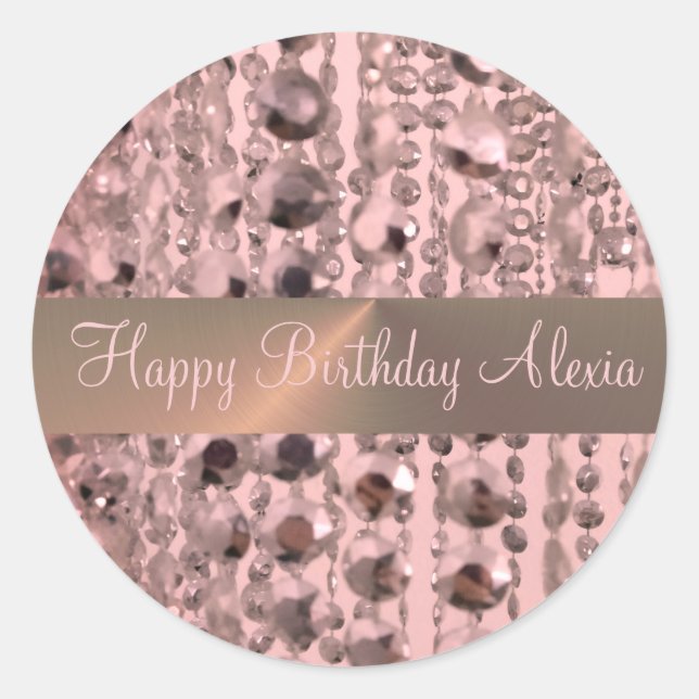 Chic Rose Blush Stringperlen Runder Aufkleber (Vorderseite)