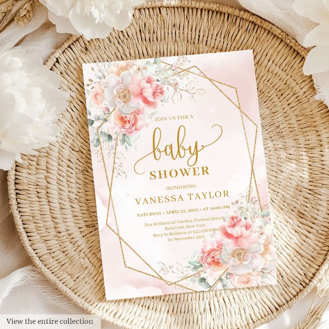 Chic rose et or fille baby shower invitation (Chic blush pink and gold girl baby shower invitation)