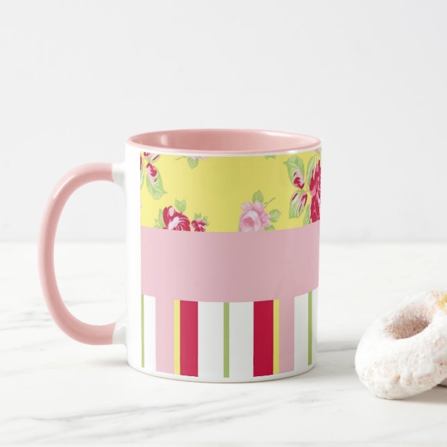 Chic Rose et stries Mug (Avec donut)