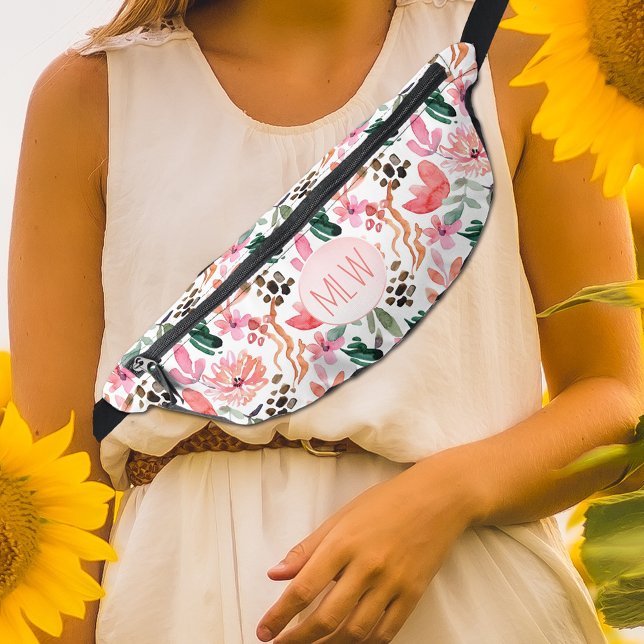 Chic rose Floral Monogramme (Chic Pink Floral Monogrammed Fanny Pack)
