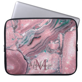 Chic Rose Gold Agate Geode Sparkle Monogram Laptopschutzhülle