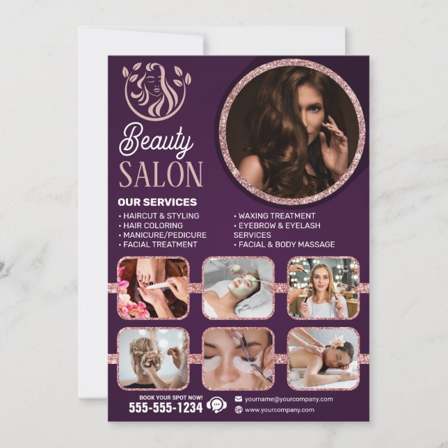Chic Rose Gold Beauty Wellness-Center Haar Nail Ma Einladung (Vorderseite)