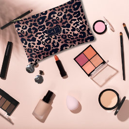 Chic Rose Gold Black Leopard Print Mit Monogramm Zubehörtasche
