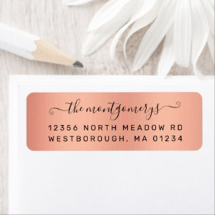 Chic Rose Gold Black Script Rücksendeadresse