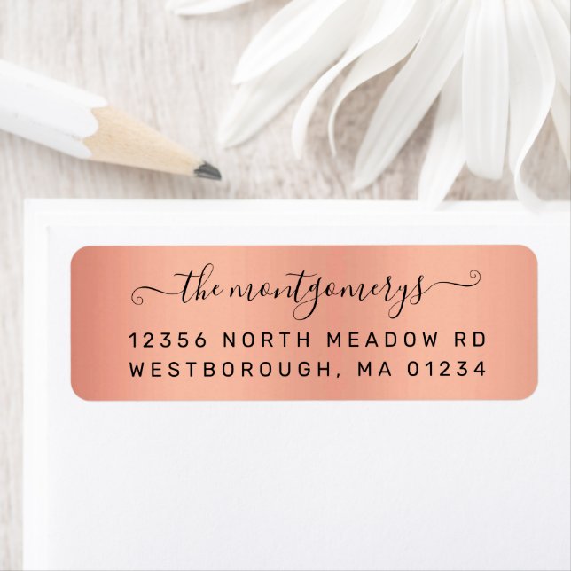 Chic Rose Gold Black Script Rücksendeadresse (Insitu)