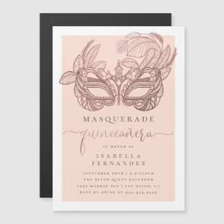 Chic Rose Gold & Blush Masquerade Quinceañera Magneteinladung