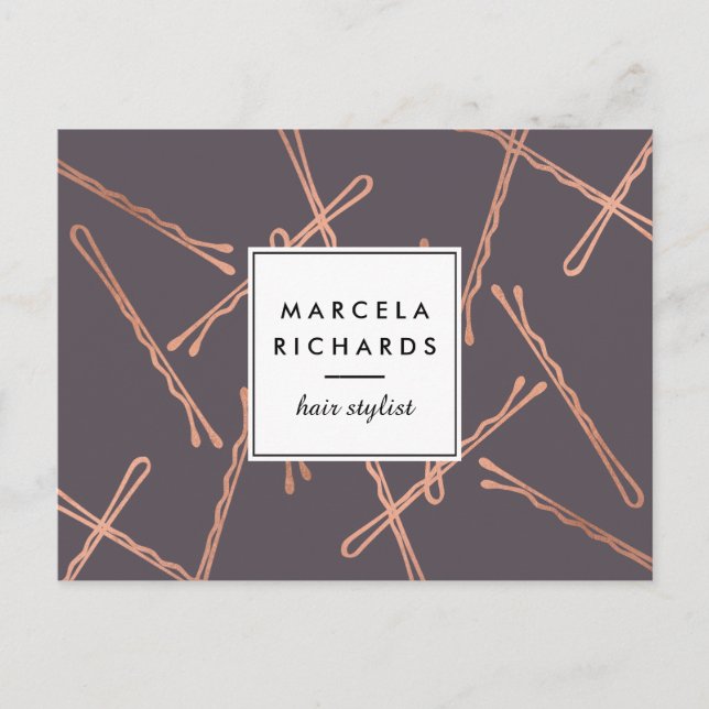 Chic Rose Gold Bobby Buttone Friseur Stylist Salon Postkarte (Vorderseite)