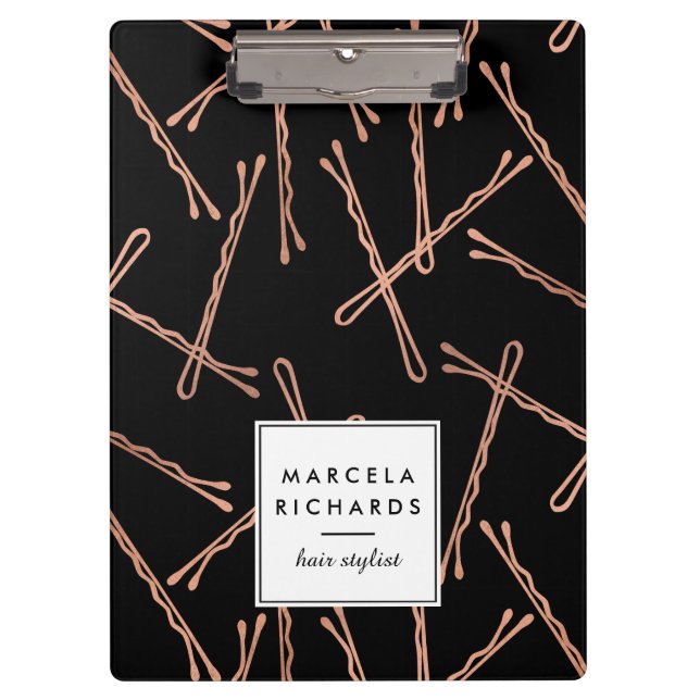 Chic Rose Gold Bobby Buttone Friseur Stylistische  Klemmbrett (Vorderseite)