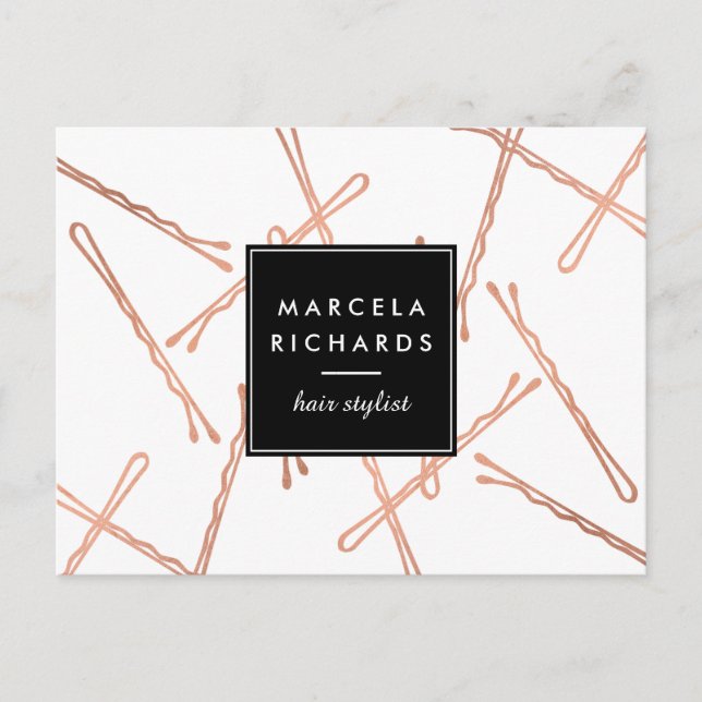 Chic Rose Gold Bobby Buttone Friseur Stylistische  Postkarte (Vorderseite)
