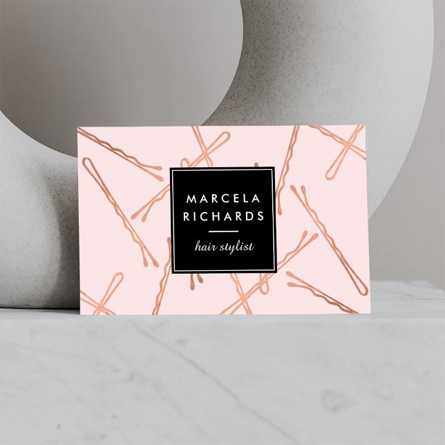 Chic Rose Gold Bobby Buttone Friseur Stylistische  Visitenkarte (Von Creator hochgeladen)