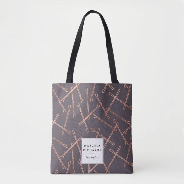Chic Rose Gold Bobby Buttone Grau Personalisiert Tasche (Vorderseite)