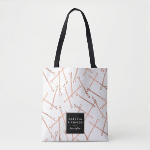 Chic Rose Gold Bobby Buttone Weiß Personalisiert Tasche