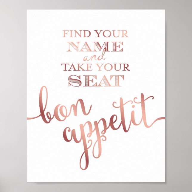 Chic Rose Gold BON APPETIT Sign Print Poster (Vorne)