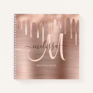 Chic Rose Gold Brushed Metal Blush Monogram Sketch Notizbuch