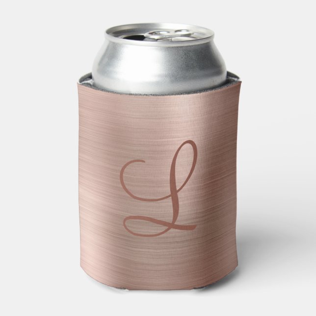 Chic Rose Gold Brushed Metal Monogram Initial Dosenkühler (Kanne Vorderseite)