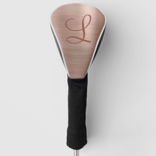 Chic Rose Gold Brushed Metal Monogram Initial Golf Headcover