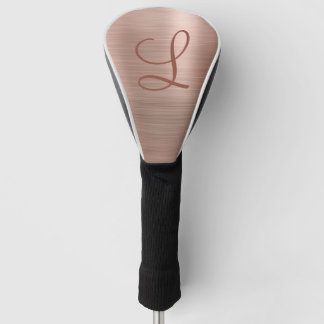 Chic Rose Gold Brushed Metal Monogram Initial Golf Headcover