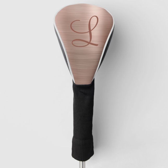 Chic Rose Gold Brushed Metal Monogram Initial Golf Headcover (Vorderseite)