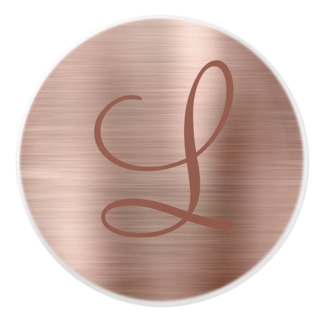 Chic Rose Gold Brushed Metal Monogram Initial Keramikknauf (Vorderseite)